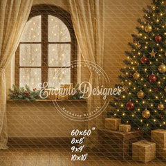Warm Room With Windows Christmas Backdrop - Layoris