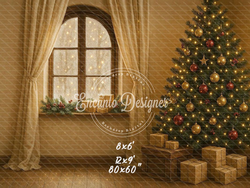 Warm Room With Windows Christmas Backdrop - Layoris