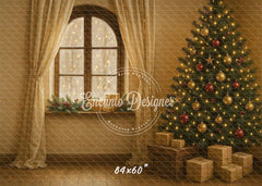 Warm Room With Windows Christmas Backdrop - Layoris