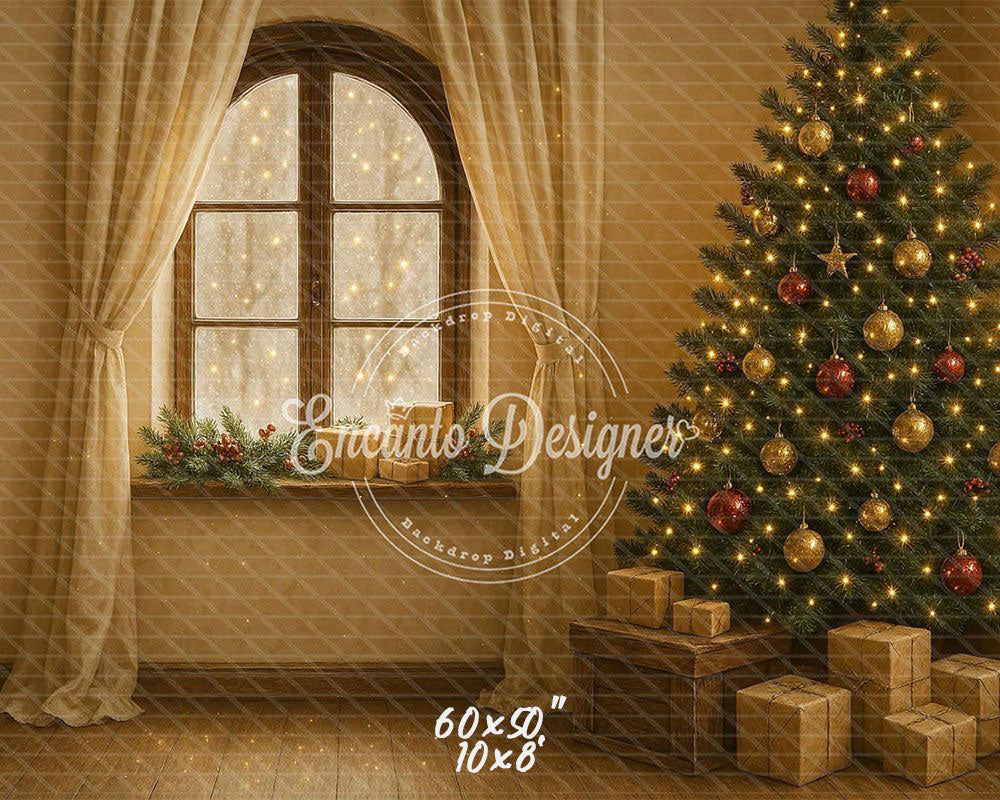 Warm Room With Windows Christmas Backdrop - Layoris