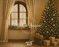 Warm Room With Windows Christmas Backdrop - Layoris