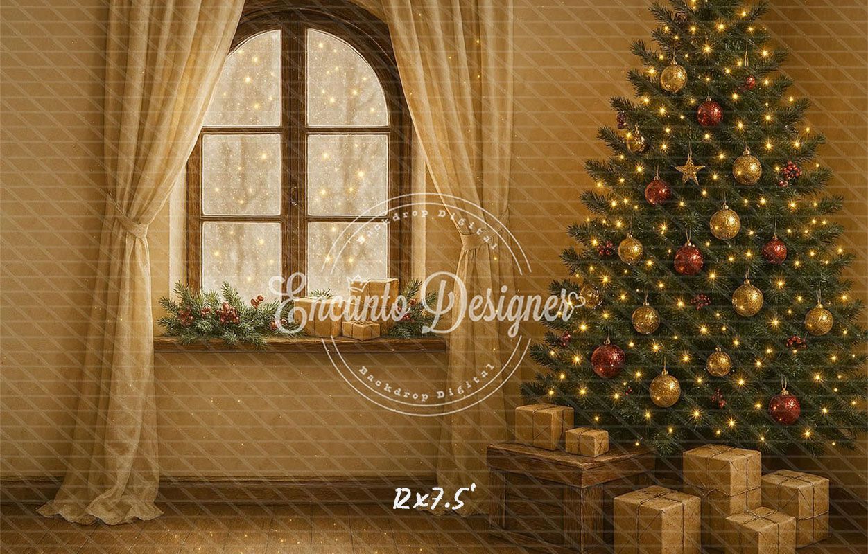 Warm Room With Windows Christmas Backdrop - Layoris