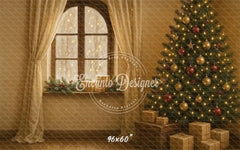 Warm Room With Windows Christmas Backdrop - Layoris
