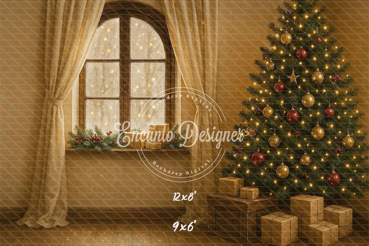 Warm Room With Windows Christmas Backdrop - Layoris