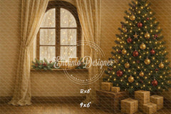 Warm Room With Windows Christmas Backdrop - Layoris