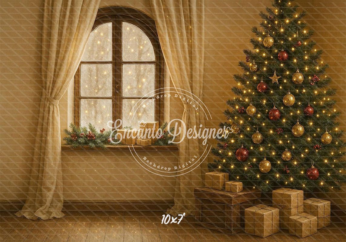 Warm Room With Windows Christmas Backdrop - Layoris