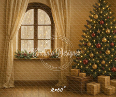 Warm Room With Windows Christmas Backdrop - Layoris
