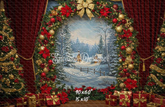 Wreath Archway Snow Scene Christmas Backdrop - Layoris