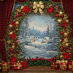 Wreath Archway Snow Scene Christmas Backdrop - Layoris