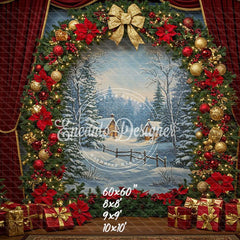 Wreath Archway Snow Scene Christmas Backdrop - Layoris
