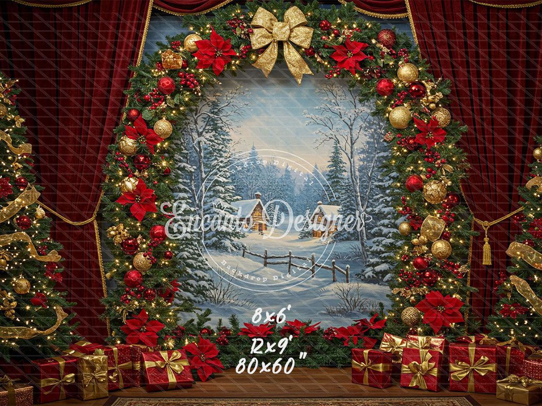 Wreath Archway Snow Scene Christmas Backdrop - Layoris