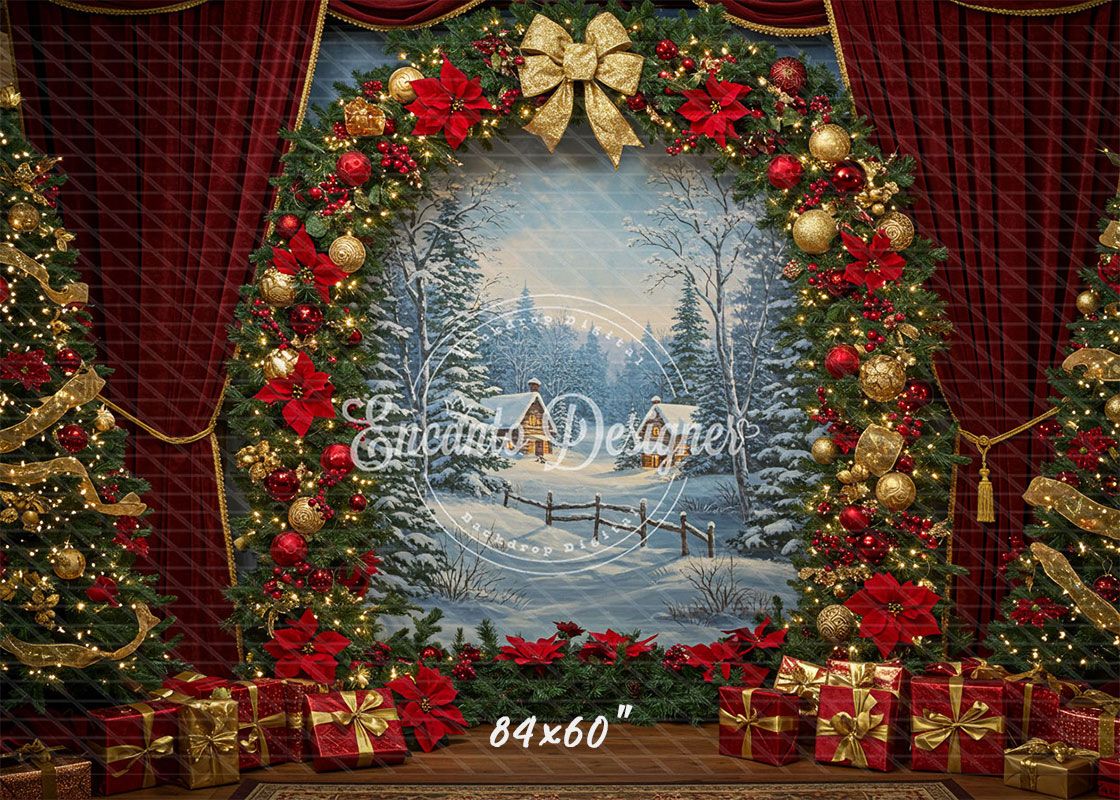 Wreath Archway Snow Scene Christmas Backdrop - Layoris