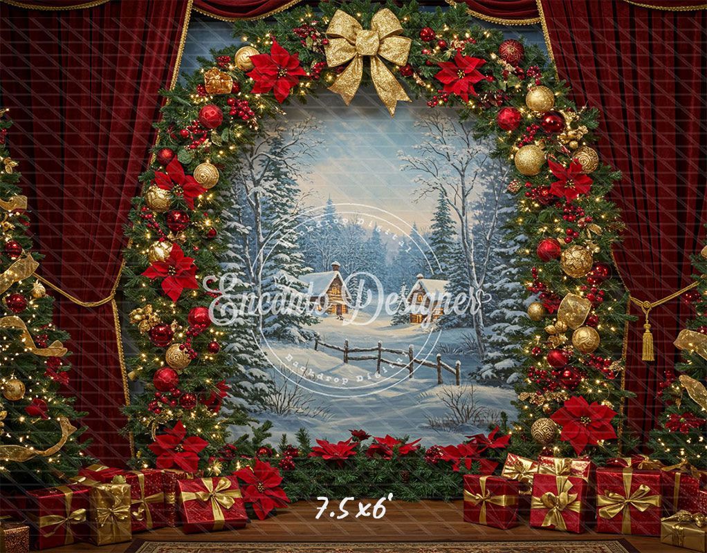 Wreath Archway Snow Scene Christmas Backdrop - Layoris