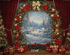 Wreath Archway Snow Scene Christmas Backdrop - Layoris