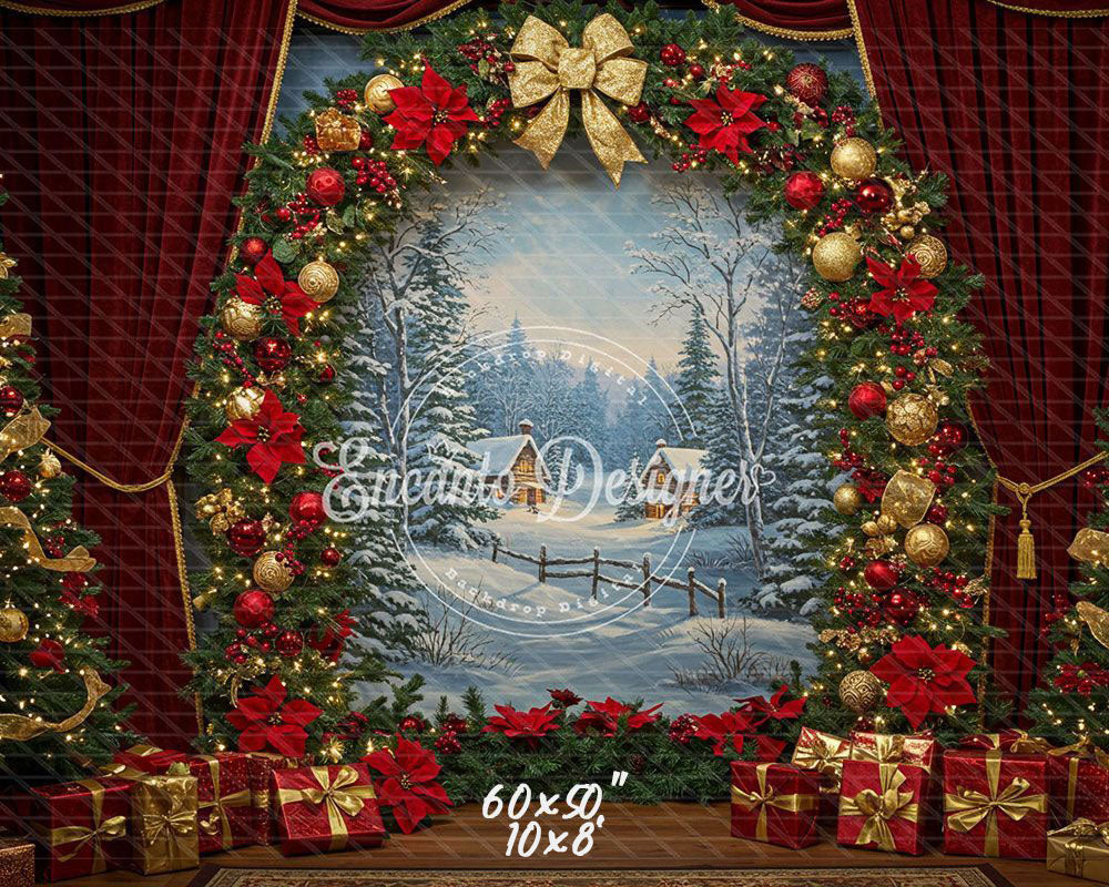 Wreath Archway Snow Scene Christmas Backdrop - Layoris