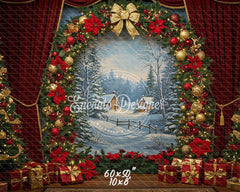 Wreath Archway Snow Scene Christmas Backdrop - Layoris