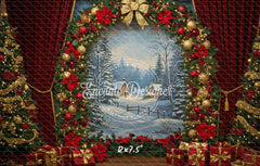 Wreath Archway Snow Scene Christmas Backdrop - Layoris