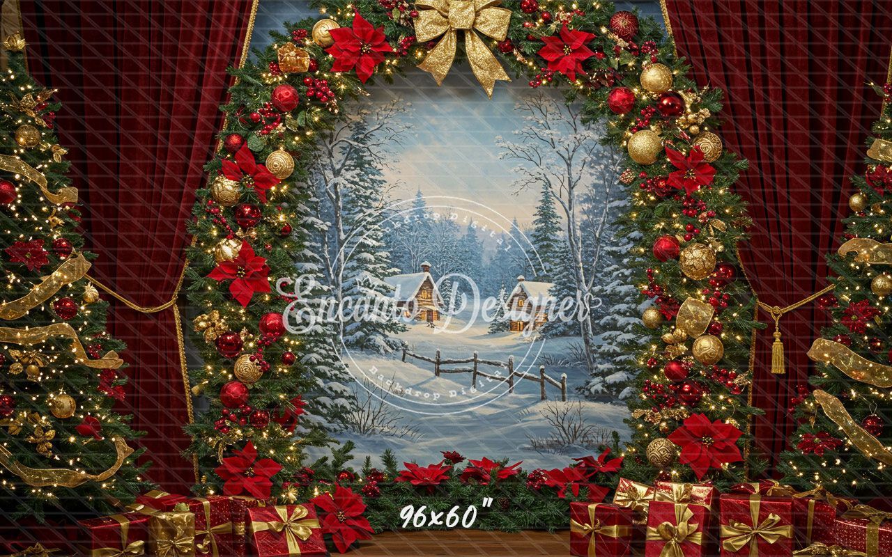 Wreath Archway Snow Scene Christmas Backdrop - Layoris