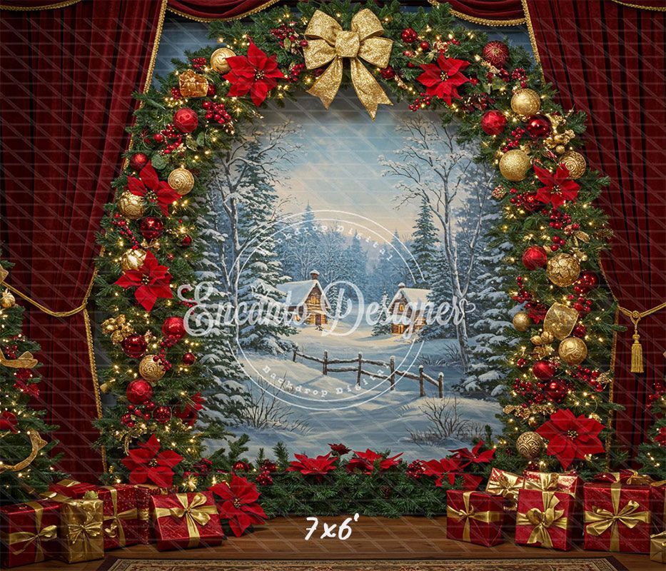 Wreath Archway Snow Scene Christmas Backdrop - Layoris
