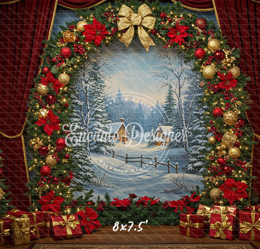 Wreath Archway Snow Scene Christmas Backdrop - Layoris