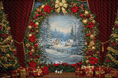 Wreath Archway Snow Scene Christmas Backdrop - Layoris