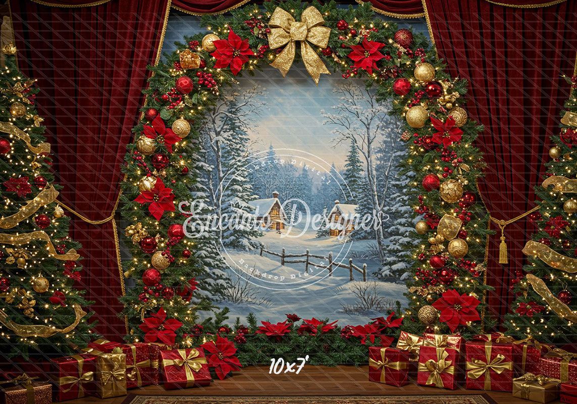 Wreath Archway Snow Scene Christmas Backdrop - Layoris