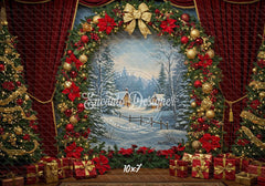 Wreath Archway Snow Scene Christmas Backdrop - Layoris