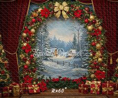 Wreath Archway Snow Scene Christmas Backdrop - Layoris