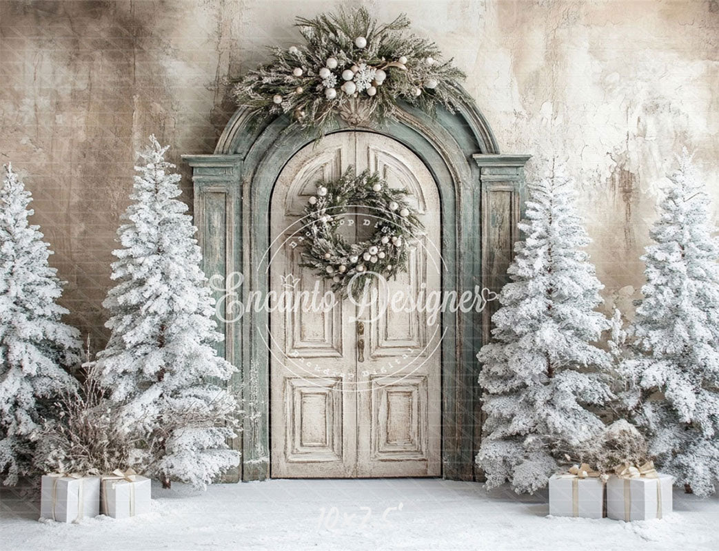 Wooden Archway Pine Trees Christmas Backdrop - Layoris