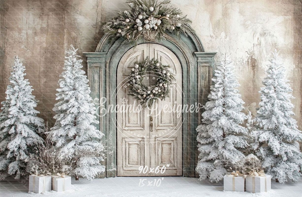 Wooden Archway Pine Trees Christmas Backdrop - Layoris