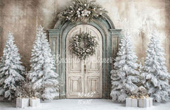 Wooden Archway Pine Trees Christmas Backdrop - Layoris