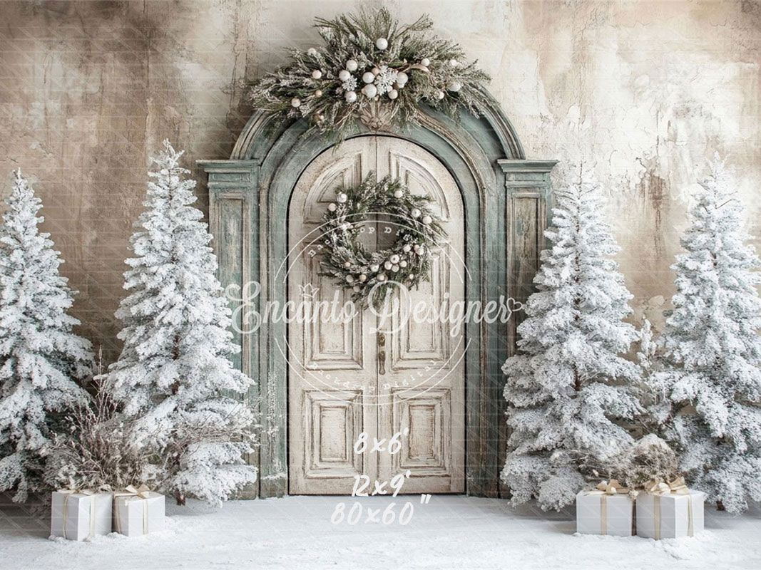 Wooden Archway Pine Trees Christmas Backdrop - Layoris