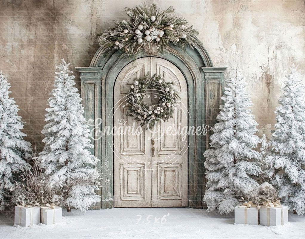 Wooden Archway Pine Trees Christmas Backdrop - Layoris
