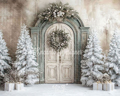 Wooden Archway Pine Trees Christmas Backdrop - Layoris