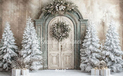 Wooden Archway Pine Trees Christmas Backdrop - Layoris