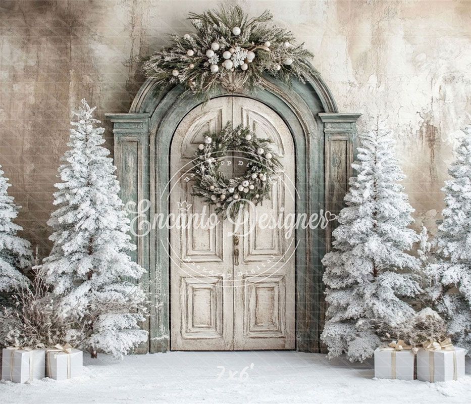 Wooden Archway Pine Trees Christmas Backdrop - Layoris