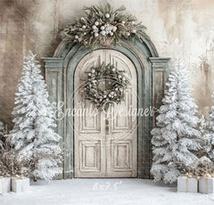 Wooden Archway Pine Trees Christmas Backdrop - Layoris