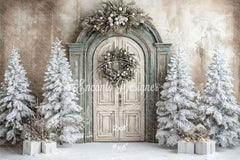 Wooden Archway Pine Trees Christmas Backdrop - Layoris