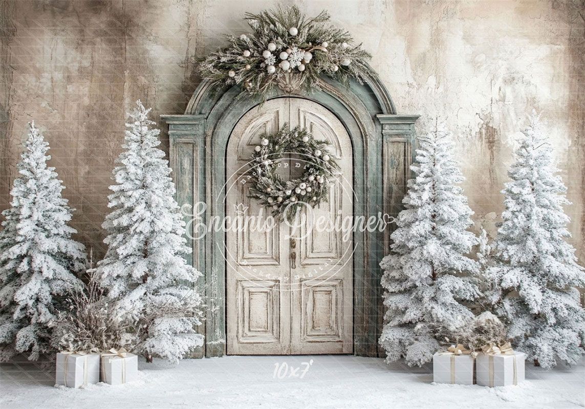 Wooden Archway Pine Trees Christmas Backdrop - Layoris