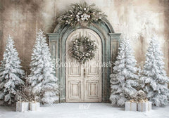 Wooden Archway Pine Trees Christmas Backdrop - Layoris