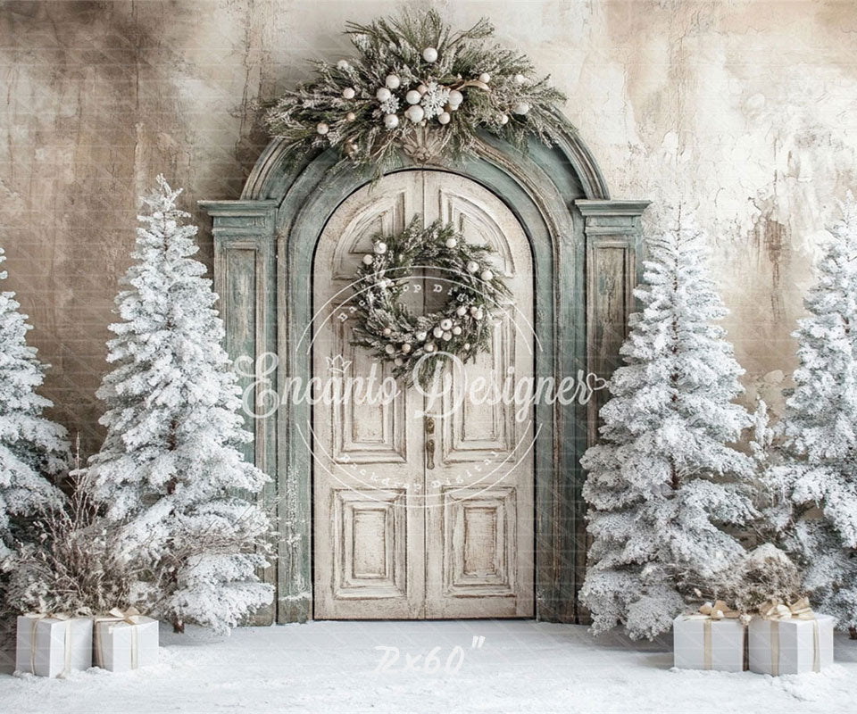Wooden Archway Pine Trees Christmas Backdrop - Layoris