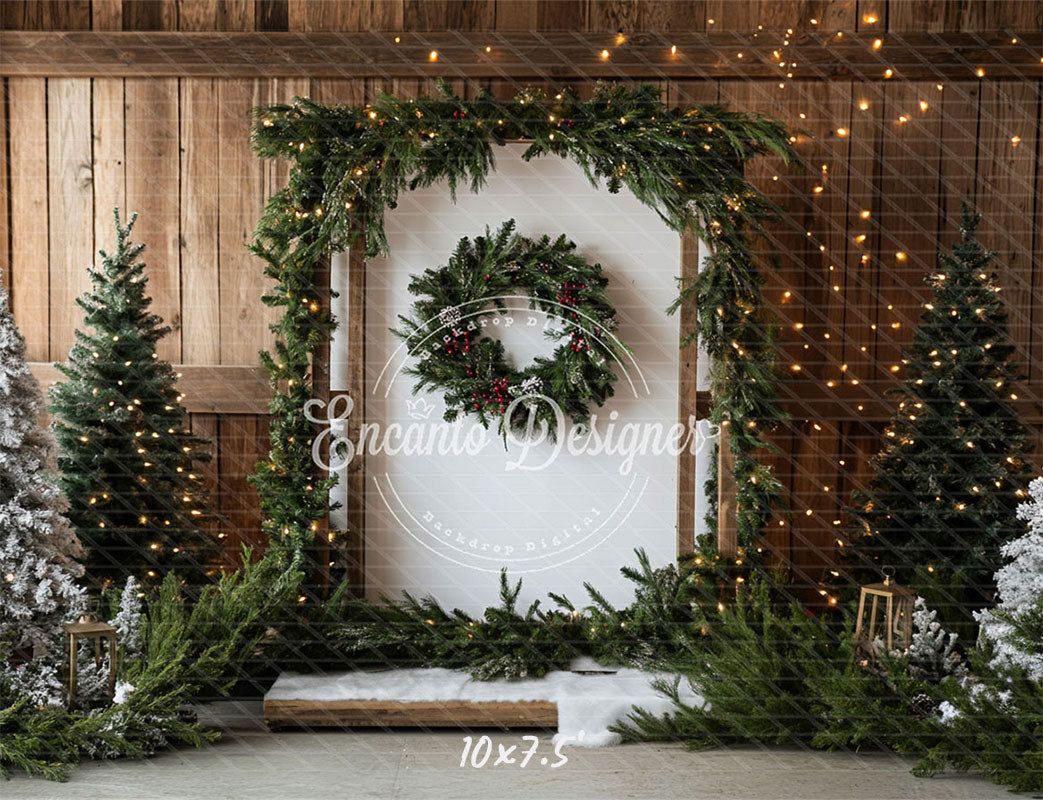 Barn Door Wreath Christmas Backdrop - Layoris