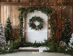 Barn Door Wreath Christmas Backdrop - Layoris