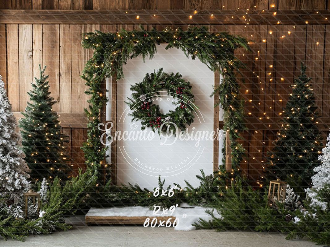 Barn Door Wreath Christmas Backdrop - Layoris