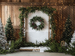 Barn Door Wreath Christmas Backdrop - Layoris