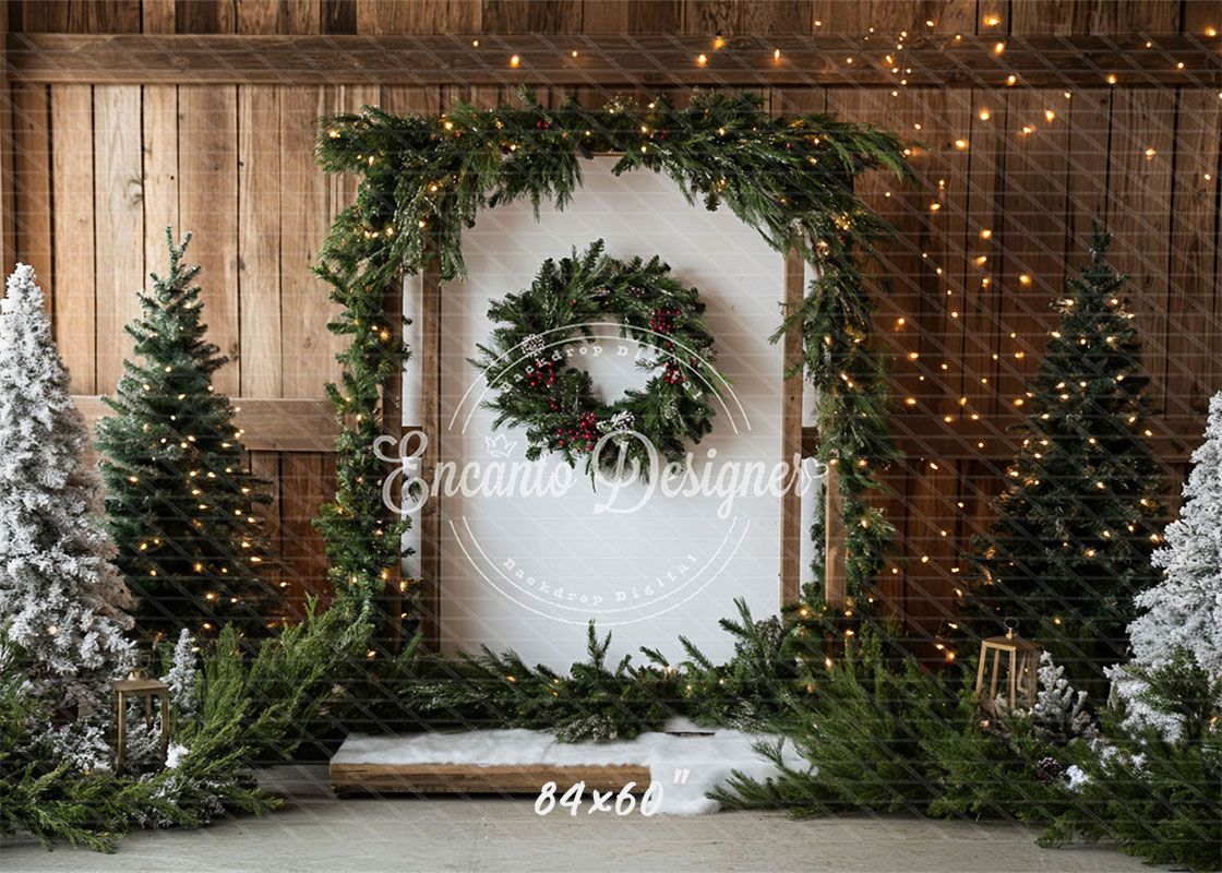 Barn Door Wreath Christmas Backdrop - Layoris