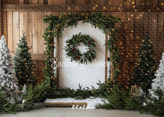 Barn Door Wreath Christmas Backdrop - Layoris