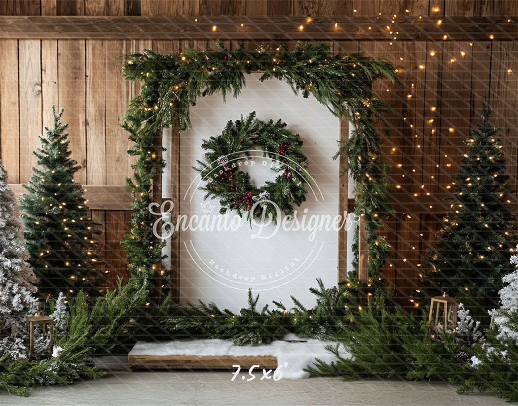 Barn Door Wreath Christmas Backdrop - Layoris