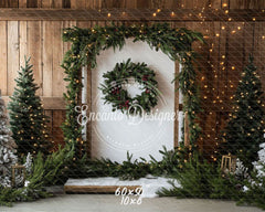 Barn Door Wreath Christmas Backdrop - Layoris