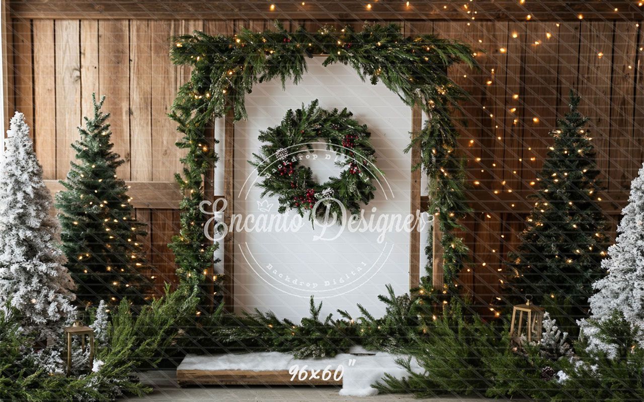 Barn Door Wreath Christmas Backdrop - Layoris